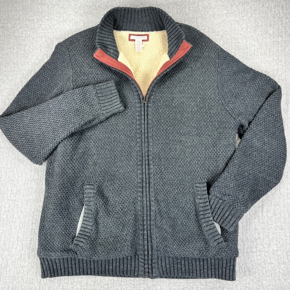 Carbon2Cobalt Mens‎ Large Full Zip Sherpa Lined Sweater Jacket Gray 155249